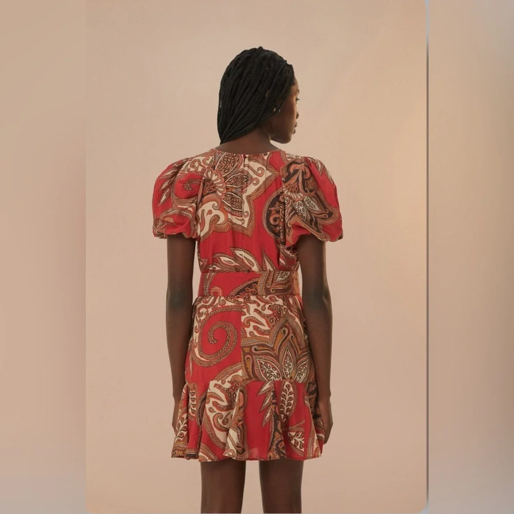 Farm Rio Leopard Paisley Burgundy Mini Dress - Picture 5 of 9